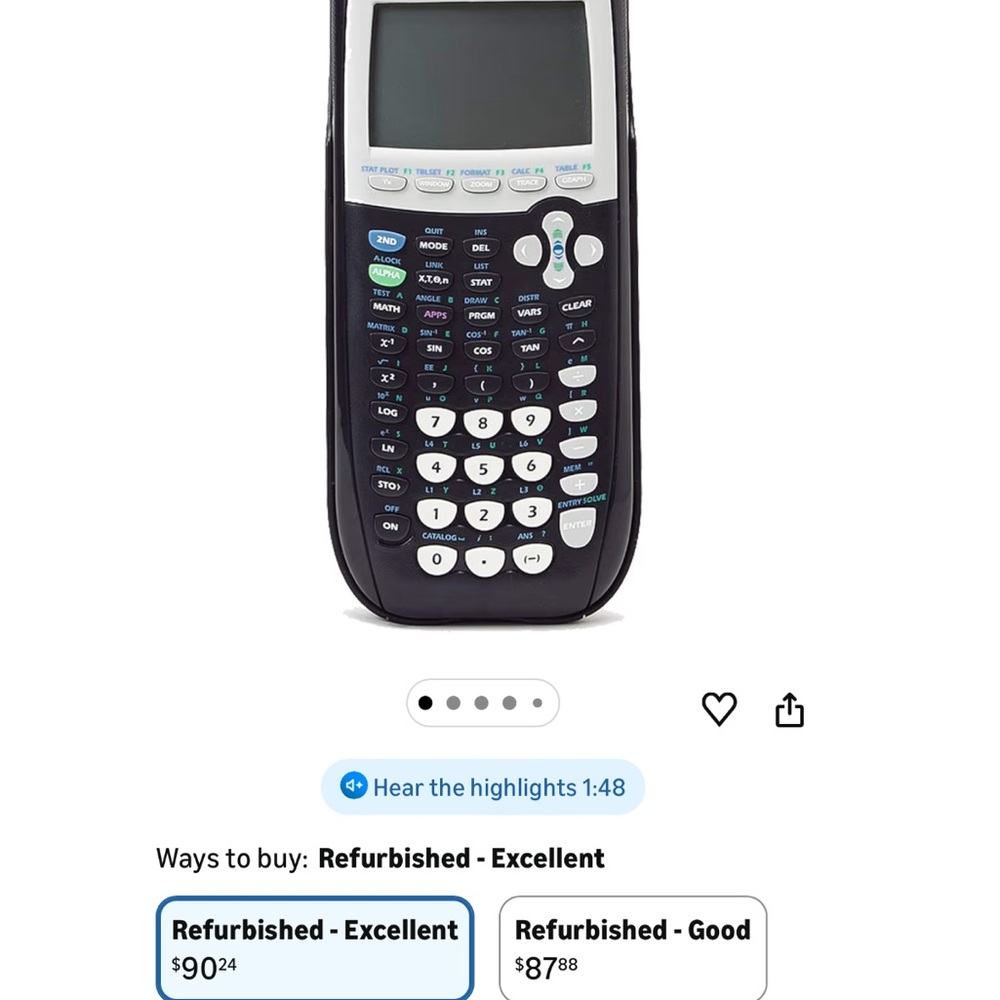 Texas Instruments Black and White Graphing Calculator